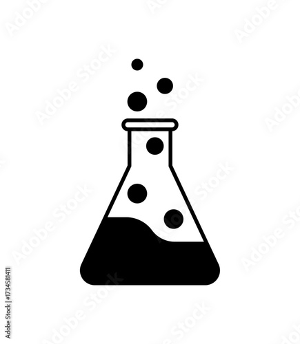 Laboratory flask icon with bubbles symbolizing chemistry, experiment, and science research, suitable for education, medical studies, biotechnology, and laboratory analysis projects