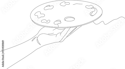 Simple Outline Hand Drawn Artist Palette on Hand Illustration