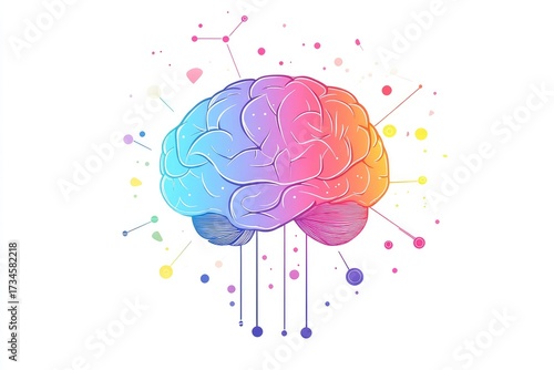 Colorful Brain Illustration with Abstract Neural Network Design