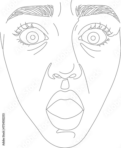 Minimalist Line Art Shocked Facial Expression Human Face Illustration