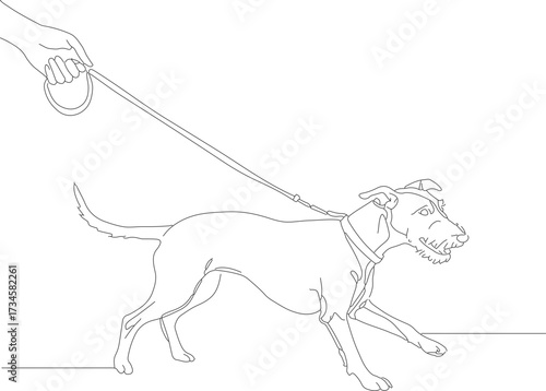 Minimalist Outline Dog on Leash Illustration Pets and Domestic Animals