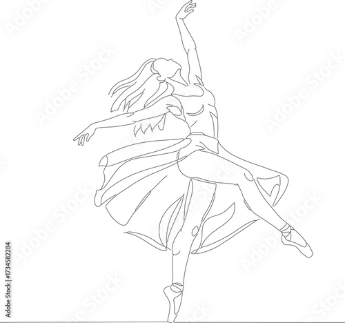 Artistic Outline Figure Ballerina Dancer Pose Line Art Illustration