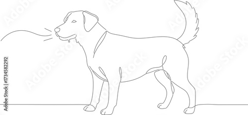 Minimalist Outline Lineart Barking Dog Standing Side View Simple Artwork