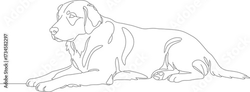 Minimalist Outline Reclining Labrador Retriever Animal Domestic Pet Creature Illustration