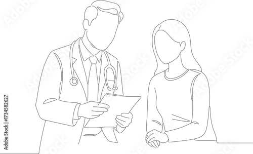 Minimalist Outline Drawing Doctor Consulting with Patient in Healthcare Illustration