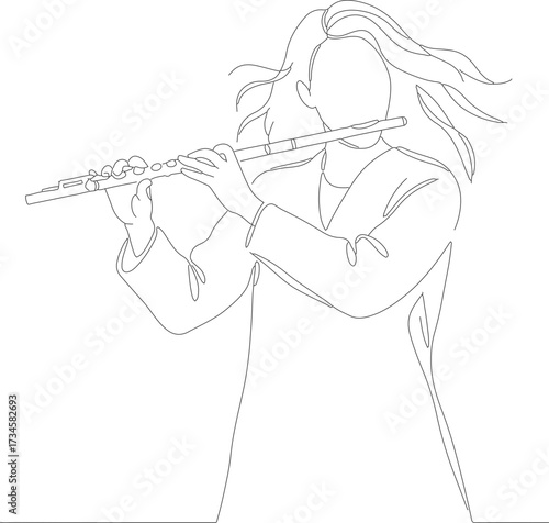 Minimalist Continuous Line Drawing of a Flute Player Musician Illustration