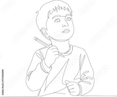Detailed Line Art Portrait of Boy with Lollipop Illustration