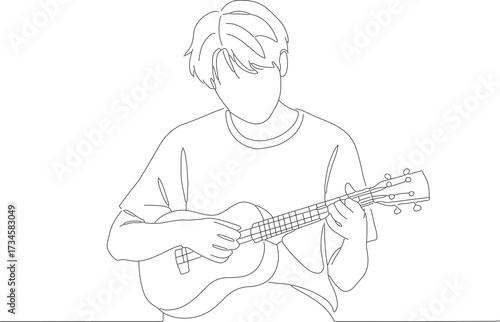 Minimalist Outline Illustration of a Man Playing a Ukulele on Stage