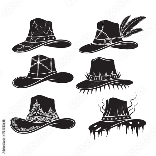 Halloween Plague Doctor Hat Silhouette Bundle Six Vector Elements