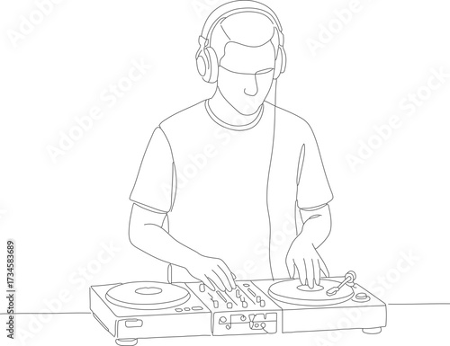 Simple Line Art DJ Mixing Console Musical Performance Illustration