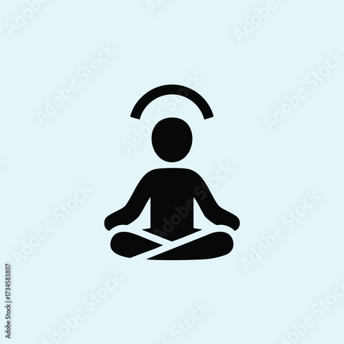 Person practicing meditation in a seated cross-legged position with a peaceful expression and a calming halo above their head