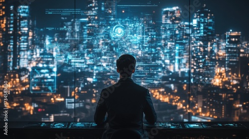 Wallpaper Mural Cybersecurity expert avatar controlling smart city defenses Torontodigital.ca
