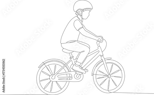 Simple Outline Line Art Cyclist Riding Bicycle with Helmet Illustration