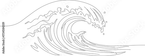 Minimalist Line Art Wave Illustration of Crashing Ocean Natural Beauty