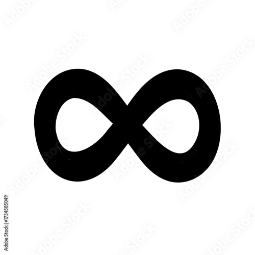 Simple black infinity symbol on a white background represents endless possibilities