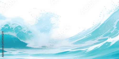 Abstract Ocean Wave Watercolor Wash in White and Blue Gradient, Gentle Fluid Texture for Backgrounds, Artistic Posters, and Digital Marine Creative Templates
