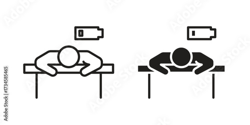 Tired person icons in line stroke outline art and clip art