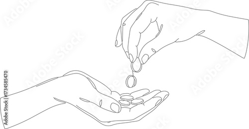 Minimalist Outline Hand Giving Coin to Another Hand Illustration