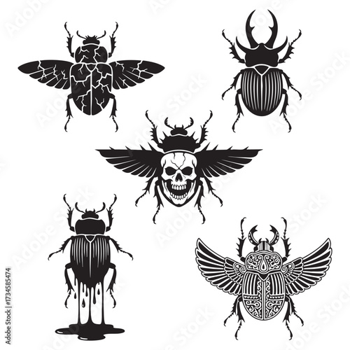 Halloween Scarab Beetle Silhouette Bundle Six Vector Elements