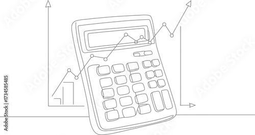 Outline Sketchy Style Calculator with Financial Graph Line Art Illustration