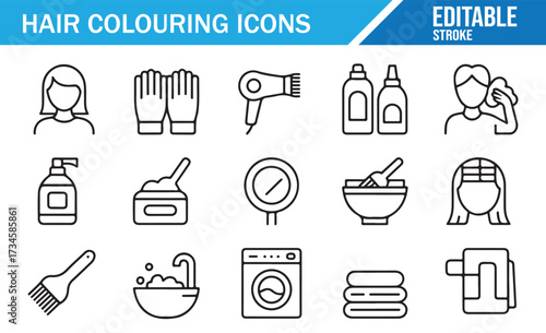 Hair Tinting & Bleaching Icons — Salon Gear in Thin Line Style