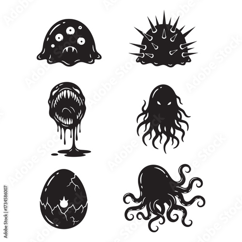 Halloween Parasitic Blob Silhouette Bundle Six Vector Elements