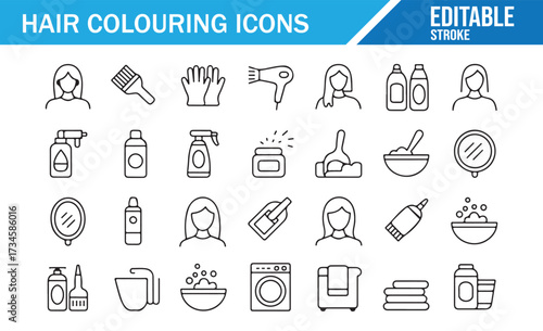 Professional Salon Dye Kit Icons — Outline Style Beauty Resources