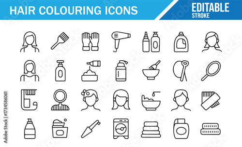Beauty Salon Hair Dye Symbols — Thin Outline Vector Icon Collection