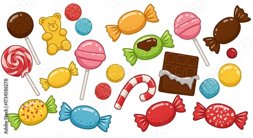 Assorted candies and lollipops illustration sweets and treats background