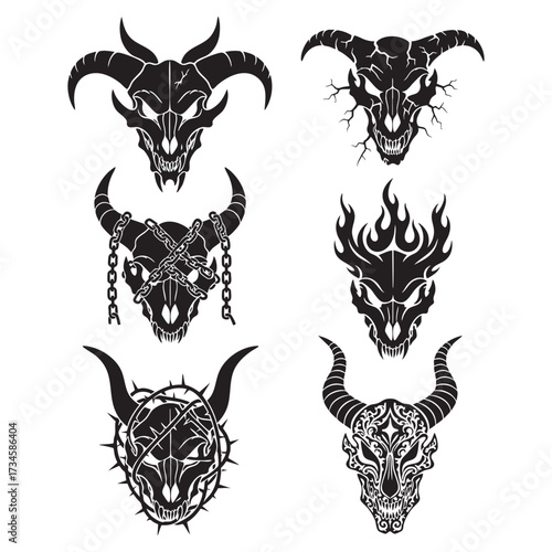 Halloween Dragon Skull Silhouette Bundle Six Vector Elements