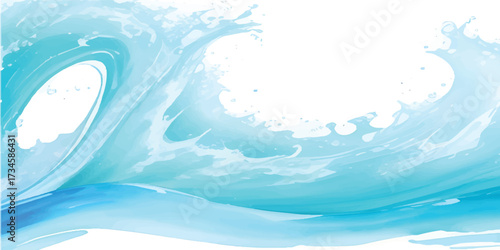 Abstract Watercolor Ocean Wave Texture in Blue and White with Flowing Brush Strokes, Perfect Calm Marine Background for Invitations, Posters, and Modern Digital Designs