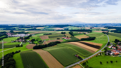 Haag am Hausruck Austria, aerial dron view, not AI, vista panoramic de dron, hermosos colores verdes y bosques