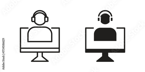 Tech support icons in line stroke outline art and clip art