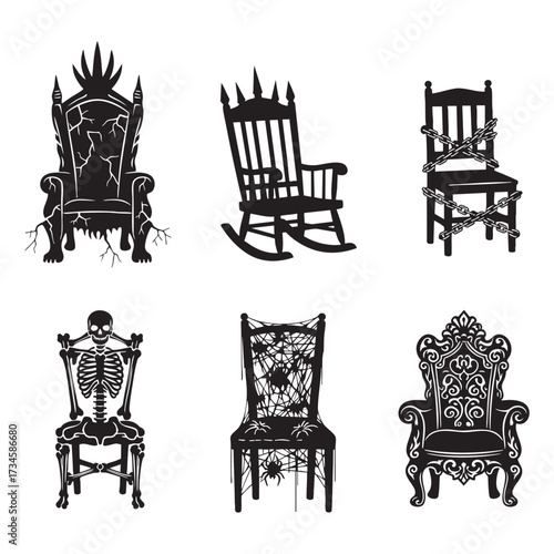 Halloween Cursed Chair Silhouette Bundle Six Vector Elements