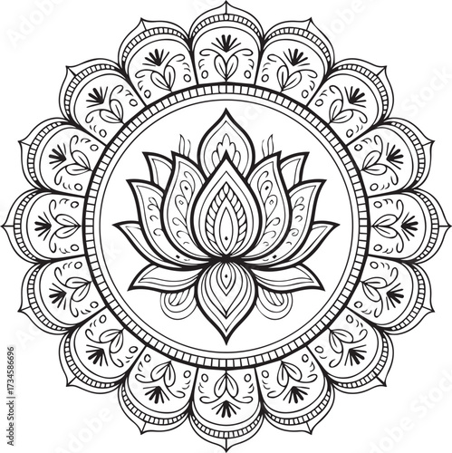 Intricate black and white lotus mandala design spiritual harmony and zen meditation art