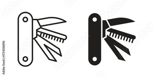 Swiss Knife icons in line stroke outline art and clip art
