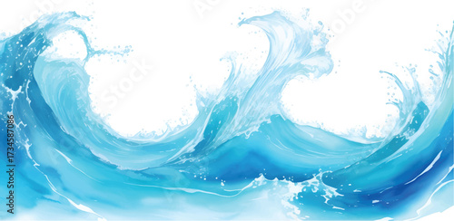 Soft Abstract Ocean Wave Watercolor Wash in Blue and White with Smooth Gradient Flow, Calm Seaside Texture for Modern Graphic Design and Digital Coastal Artwork
