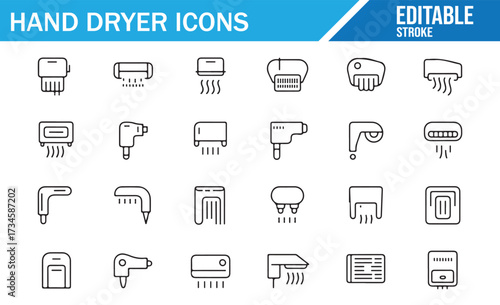 Public Facility Icons — Hand Dryers Editable Stroke