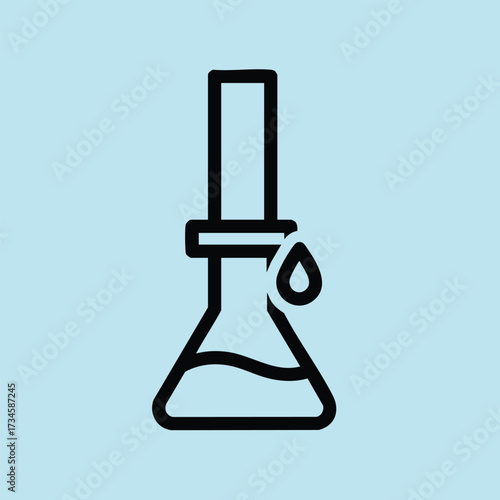 Laboratory glassware with liquid and a droplet, representing scientific experiments and chemical processes