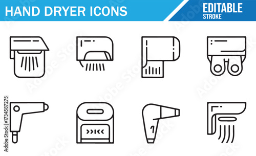 Automatic Hand Dryer Pictograms — Minimal UI Symbols