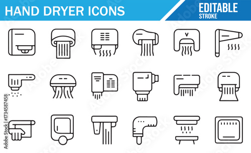 Touchless Hand Dryer Vector Symbols — Restroom Outline Pack