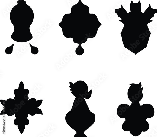 A Collection of Dark Decorative Silhouettes Whimsical Designs and Creative Shapes Displaying Ornamental Patterns with Bold Outlines and Striking Visual Appeal