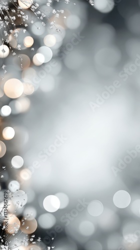 A modern and abstract silver background featuring bokeh lights, perfect for New Year's designs. The metallic digits in the corner add a touch of elegance and sophistication.