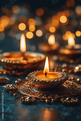 burning candle on a dark background diwali family 