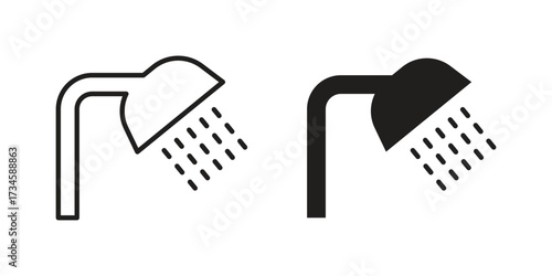 Shower Head icons in line stroke outline art and clip art