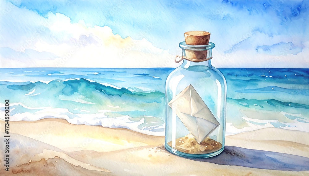 Obraz premium Watercolor message in a bottle