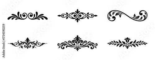 Collection of ornamental floral design elements isolated on white background