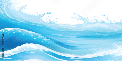 Soft Blue and White Abstract Watercolor Ocean Wave Texture with Flowing Gradient Strokes for Calm Seaside Banner, Digital Art, and Modern Marine Design Backgrounds