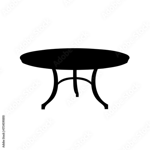 Silhouette of an elegant round table with curved legs on white background