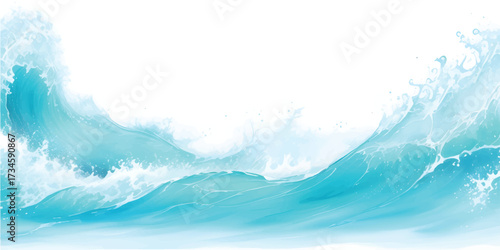 Soft Blue and White Abstract Watercolor Ocean Wave Texture with Flowing Gradient Strokes for Calm Seaside Banner, Digital Art, and Modern Marine Design Backgrounds